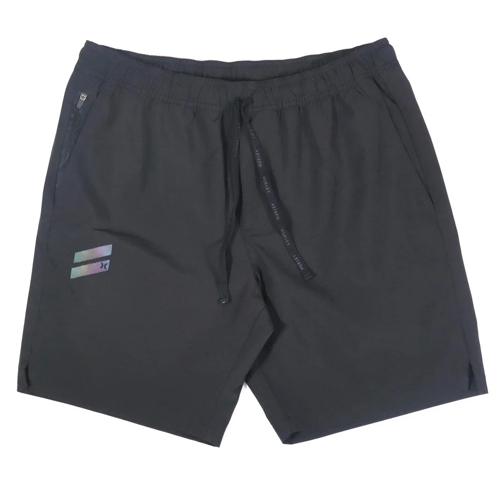 Hurley Athletic Shorts Mens Small Black Iridescent Logo Lined Active Gym Beach
